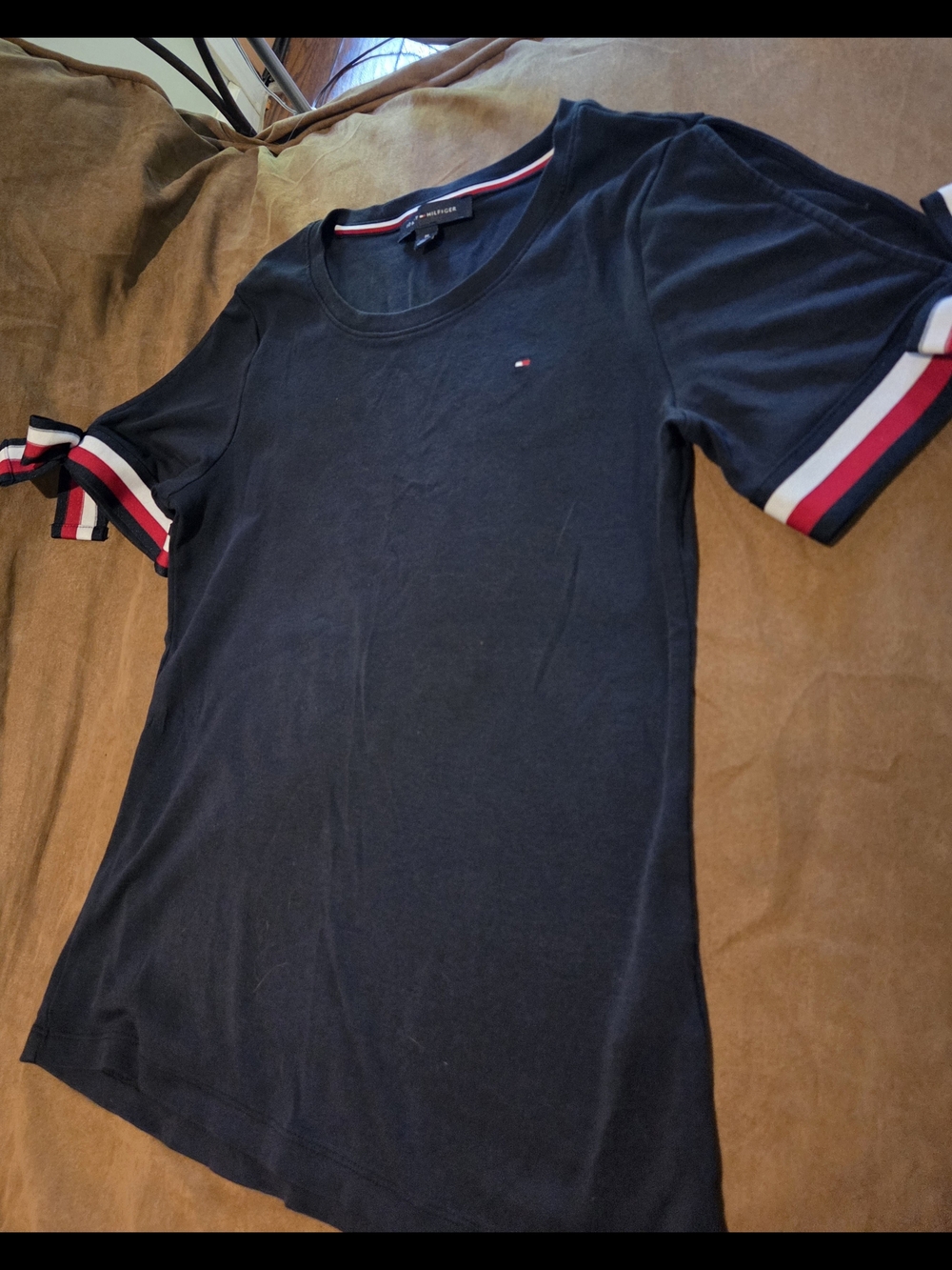 Tommy Hilfiger Navy Short Sleeve Tee with Stripe Trim